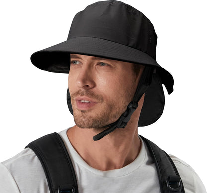 Surf Hat Bucket Beach Sun Hats with Chin Straps for Surfing Boating Riding Fishing Watersports Men & Women,Wide Brim