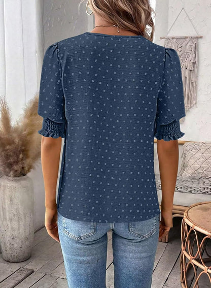 Falechay Womens Tops Swiss Dot Boho Short Sleeve Shirts V Neck Casual Chiffon Blouses Flowy Lace Cute Clothing Trendy 2026