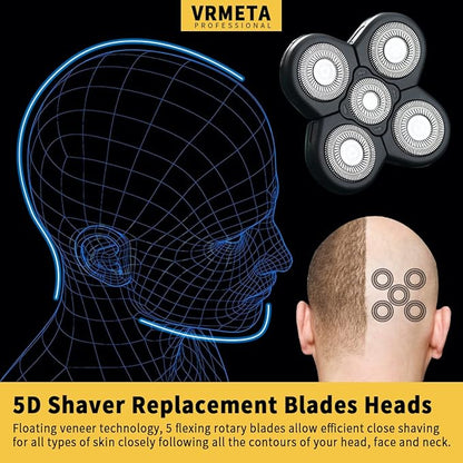 Men's Electric Shaver Replacement Heads 5D Sharp Stainless Steel Head Shaver Replacement Heads Floating Shaver Blades for Electric Rotary Shaver (5 heads (Black)