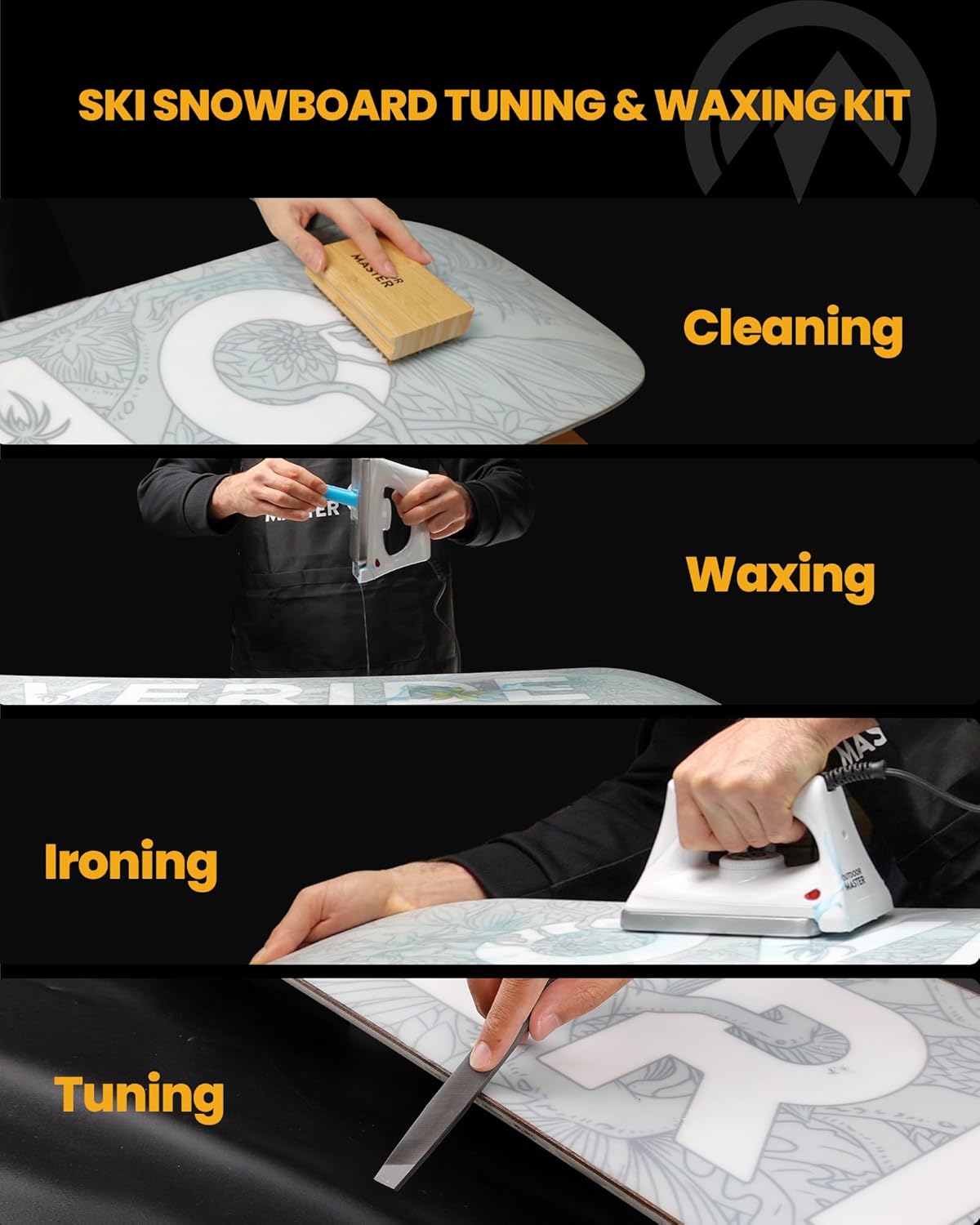 OutdoorMaster Ski Snowboard Tuning and Waxing Kit with Waxing Iron,Ski Wax,Edge Tuner,Brush,Wax Scraper,Ptex,Fixer Screw,Rubber Band