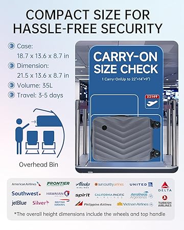 BAGSMART Carry On Luggage 22x14x9 Airline Approved,PC Hardside Suitcase,20 Inch Travel Luggage with Spinner Wheels, Lightweight Suitcases for Men Women, Grey