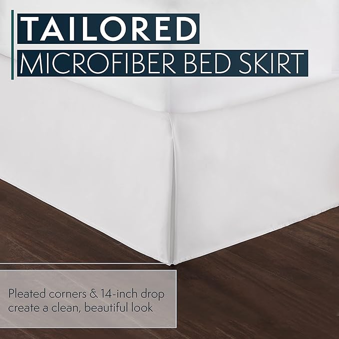 HC Collection Bed Skirt, Soft Microfiber Box Spring Cover, Bed Skirting Queen Size, 14" Inch Drop, Wrinkle  Fade Resistant - White