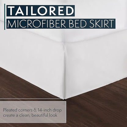 HC Collection Bed Skirt, Soft Microfiber Box Spring Cover, Bed Skirting Queen Size, 14" Inch Drop, Wrinkle  Fade Resistant - White