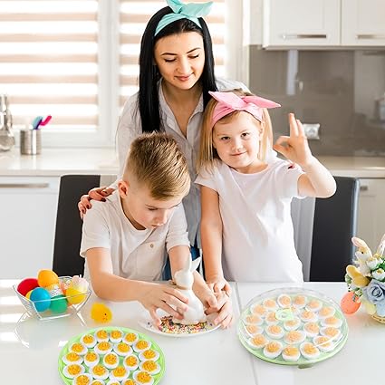 HANSGO 3PCS Deviled Egg Platter and Carrier With Lid - 66 Egg Slots for Parties and Home Kitchen