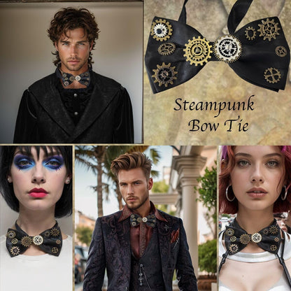 Steampunk Bowtie Gears Retro Cosplay Halloween Accessories, One Size, Black