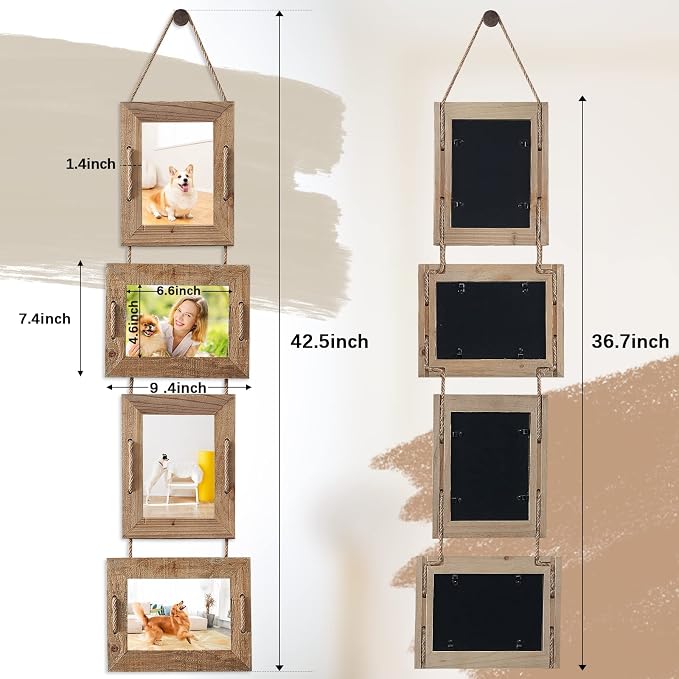 5x7 Picture Frames Rustic Solid Wood Hanging Picture Frames 4 Opening Photo Frame Display 4"x6" Pictures with Mat or 5"x7" Without Mat, 2 Pack Weathered Brown (1 frame missing its acrylic panel)