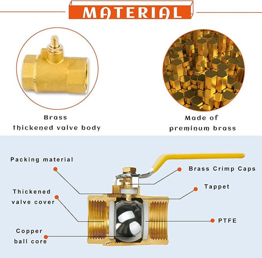 2- Pack 34" Full Port Ball Valve Brass, 34 Inch NPT Brass Valve,34" Female x 34" Female Thread Heavy Duty Brass Shut Off Valve Water, Oil and Gas