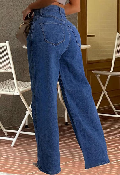 Light blue In Color, ZERMOM Women's Wide Leg Jeans Casual Stretch High Rise Baggy Loose Denim Pants