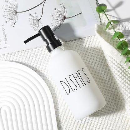 Dish Soap Dispenser, Matte White Soap Dispenser for Kitchen, Glass Dishes Soap Dispenser with Plastic Pump, 17 Fl Oz Refillable Liquid Soap Bottle Container, Farmhouse Kitchen Decor