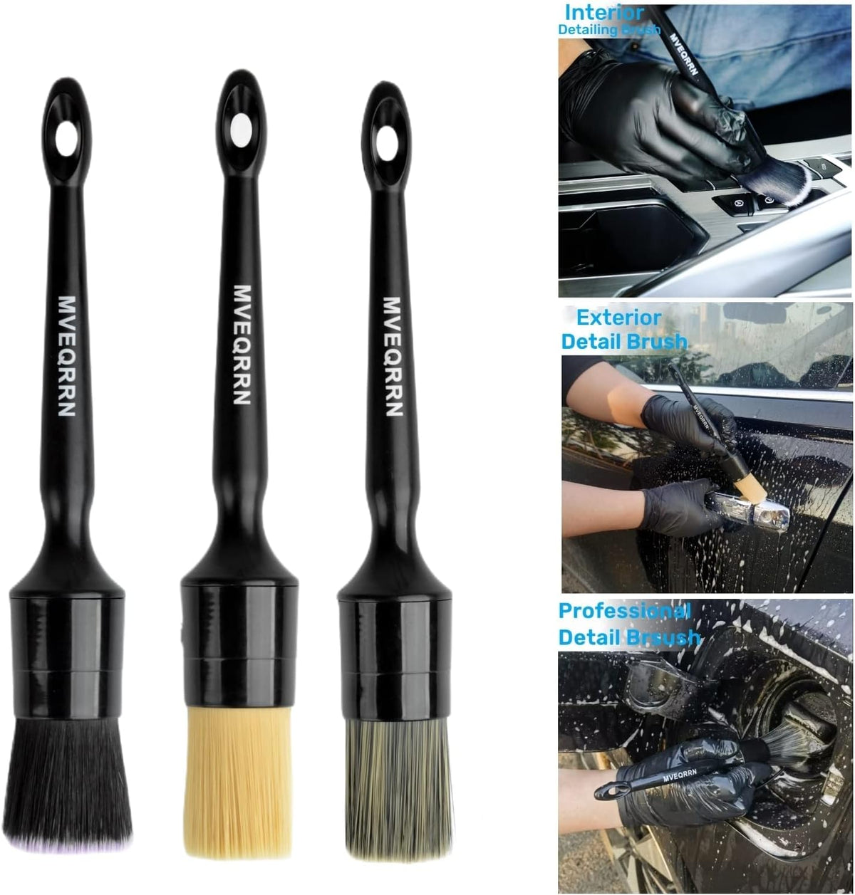 Car Detailing Brush Set-2pcs Boars Hair Car Detailing Brushes,2pcs Ultra Soft No Scratch Detailing Brush for Air Vent,Leather Seat 2pcs Detail Brushes car Detailing for Interior Exterior (6 PCs)