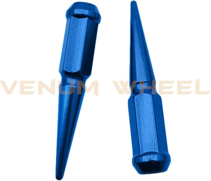 (6) Blue Spike Lug Nuts 12x1.5 Thread Pitch  Fits Aftermarket Wheels Acorn Seat with Tall Socket for Removal 4.5" Solid Piece