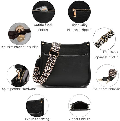 KOGTLA Women's Crossbody Shoulder Bag with Leopard Guitar Strap,Vegan Faux Leather Purse Handbag Bucket Tote Bag