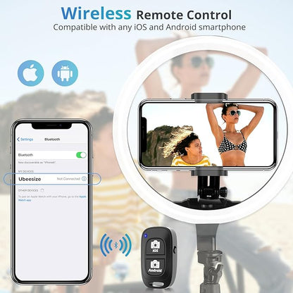 UBeesize Cell Phone Tripod Mount with Wireless Remote, Selfie Stick Monopod Head and Tripod Adapter Stand Holder Compatible with Phone Android and All Phones White