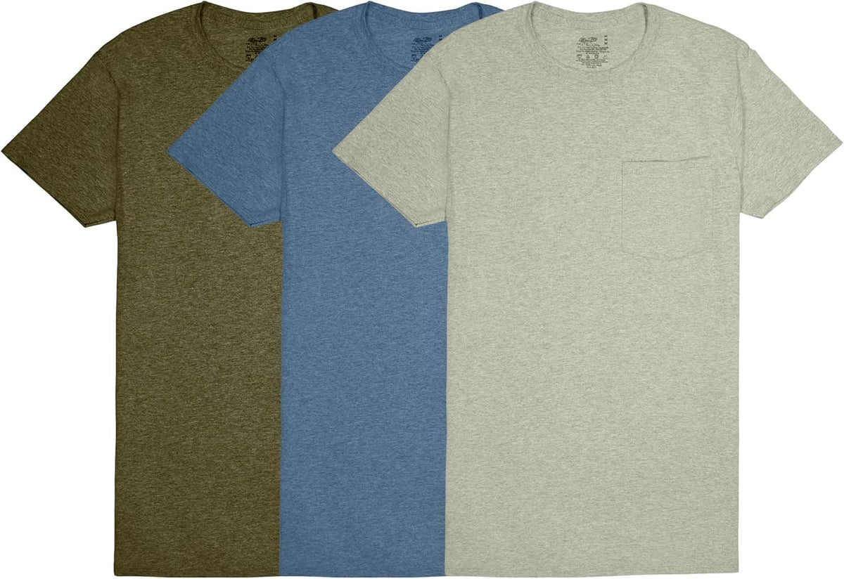 3XL Fruit of The Loom Mens Pocket Tee Undershirts, Moisture Wicking & Tag Free, Short Sleeve Pocket T-Shirts