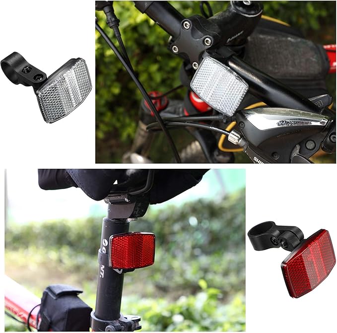 HESTYA 4 Pieces Bike Front and Rear Wheel Spoke Reflectors for Handlebar and Seatpost Bicycle Cycling Safety Warning Reflectors Red and White
