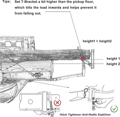 koxuyim Trailer hitches for Truck (2-in-1 Design Work with Pick Up Truck  SUV for Ladder, Rack, Canoe, Kayak, Long Pipes and Lumber) 70231 with Hitch Tightener Anti Rattle Stabilizer
