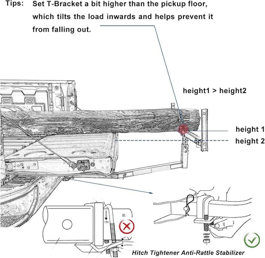 koxuyim Trailer hitches for Truck (2-in-1 Design Work with Pick Up Truck  SUV for Ladder, Rack, Canoe, Kayak, Long Pipes and Lumber) 70231 with Hitch Tightener Anti Rattle Stabilizer