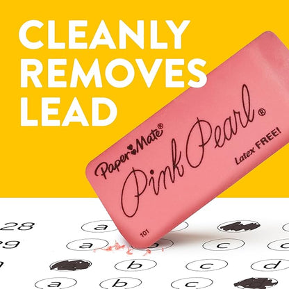 Paper Mate Large Pink Pearl Erasers, 12 pcs, Stain Resistant, Latex-Free, Back-to-School Supplies for Teachers & Students, Artists, for Classroom, Office & Home