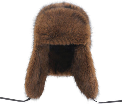 YXCFEWDTrapper Hat Winter Russian Men Women Fur with 100% Rabbit Fur Aviator Earflap Hat Windproof(Leather Tan, XL)