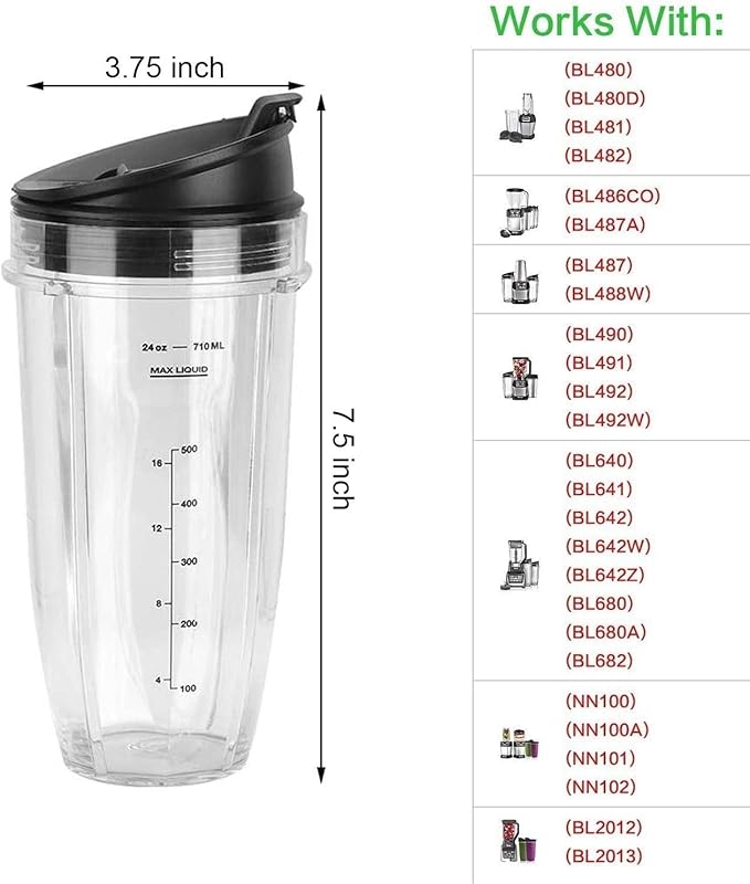 24 oz Blender Cups Replacement for Ninja, Smoothie Blender Cups for Ninja Auto iQ Blender BL642 BL450 BL480 BN801 SS101 SS351 SS151 SS401 (2 Pack)