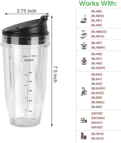 24 oz Blender Cups Replacement for Ninja, Smoothie Blender Cups for Ninja Auto iQ Blender BL642 BL450 BL480 BN801 SS101 SS351 SS151 SS401 (2 Pack)