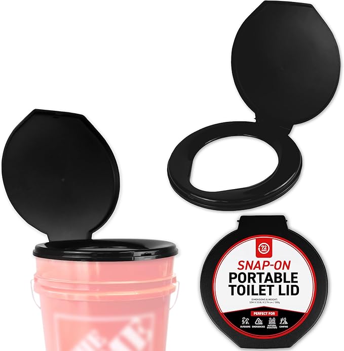72 HRS Premium Portable Camping Toilet Seat with Lid for Camping, Hiking, Emergencies - Perfect for Emergency Preparedness, Backcountry, Car, Boat, Road Trips (No Bucket)