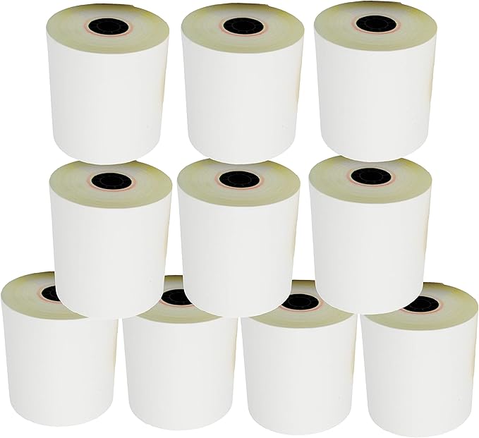 (10 Rolls - 50 GSM) 3'' x 95' WhiteCanary 2 Ply Carbonless Kitchen Printer Paper Cash Register Receipt Rolls for Star Micronics SP2000, UP389 VeriFone Omni 480, Printer 220, 250, 900 TMU 220
