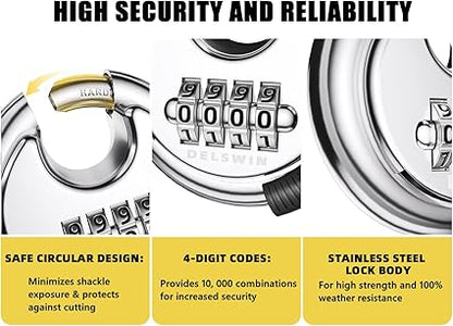 DELSWIN 4 Digit Combination Lock with Hardened Steel Shackle Combo Padlock for Sheds,Gym Locker,Storage Unit,Gate and Fence (1 Pcs)