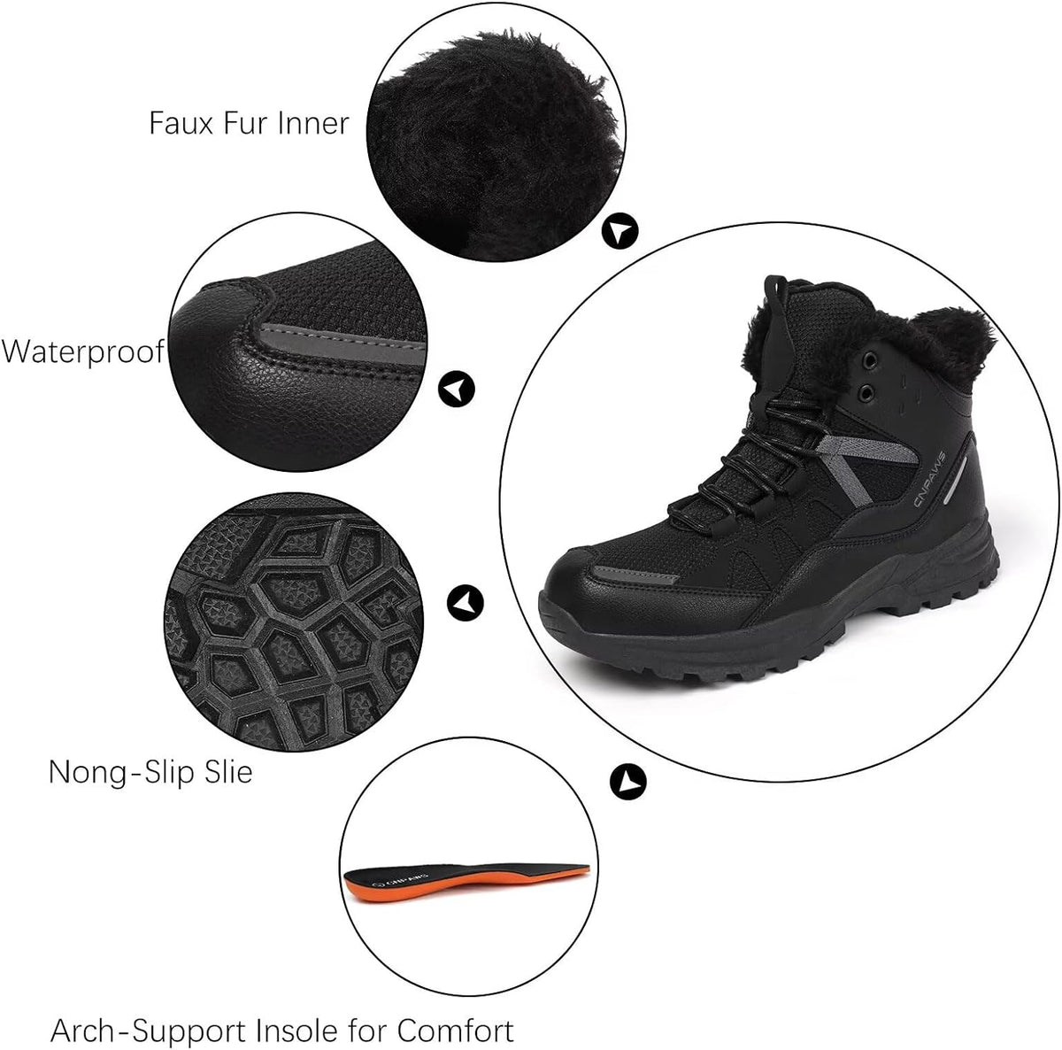 Size 8-8.5 -Mens CNPAWS Men's Winter Snow Boots Waterproof Warm Hiking Shoes | Non-Slip Lightweight Outdoor Breathable Comfortable Trekking Ski Work Boots