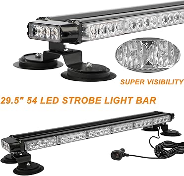 ASPL 29.5" 54 LED Strobe Light Bar Double Side Flashing High Intensity Emergency Warning Flash Strobe Light with Magnetic Base for Safety Construction Vehicles Tow Trucks Pickup (AmberWhite)