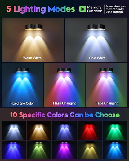 Pack of 8 upgraded solar lights for outdoor fence with point lenses, warm white, cool white and RGB 8 fixed colors, bright waterproof color lights for fence, wall, step,