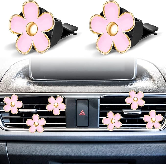 Frienda 6 Pcs Daisy Flower Air Vent Clip Air Conditioning Outlet Clip Car Air Freshener Charm Car Inter Decor Accessories(3 cm, 3.3 cm,Pink)