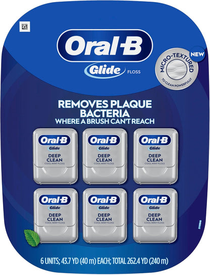 Oral-B Glide Cool Mint Deep Clean Floss, 6 Count, Glide Dental Floss (OPEN BOX)