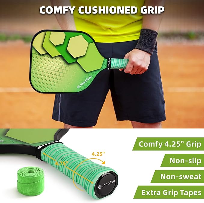 Pickleball-Paddles-Set of 4 or 2 Rackets by JoncAye, USAPA Approved Pickle-Ball Equipment with Balls, Bag, Accessories, Fiberglass Graphite Pickleball Racquet Set for Men, Women, Kids, Adults