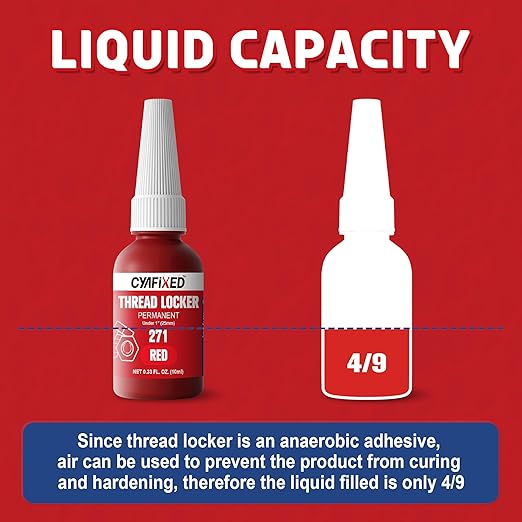 Threadlocker 271, Red High Strength Permanent Thread Lock Glue (0.33Fl oz/10ml) - Lock Tight Screw Glue for Nuts, Bolts & Seal Fasteners, Prevents Loosening, Rust & Corrosion