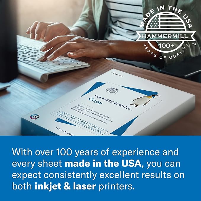 Hammermill 104612 Laser Print Office Paper, 98 Brightness, 24lb, 8-1/2 x 14, White, 500 Sheets/RM
