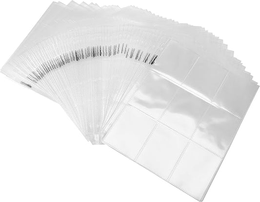 Basics 9 Sleeve Card Protectors Binder Sheet for Secure Card Storage, 100 Pack, Transparent
