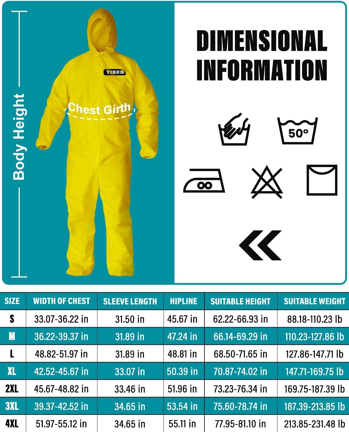 Hazmat Suit Disposable Coverall | Full Body Painters Suit in 7 Sizes with Multiple Specifications for Men & Women - X-Large, Yellow, 1