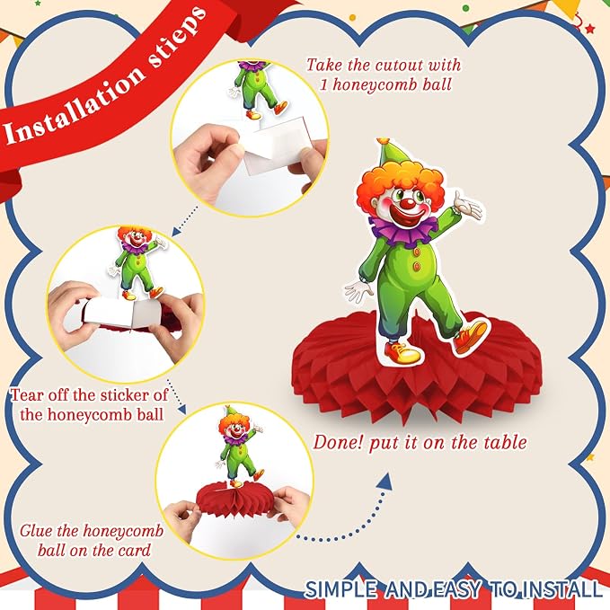 Carnival Circus Honeycomb Centerpieces, KSKSPE 9Pcs Carnival Circus Party Table Centerpieces Carnival Circus Birthday Decorations Carnival Theme Party Table Decoration for Carnival Circus Supplies