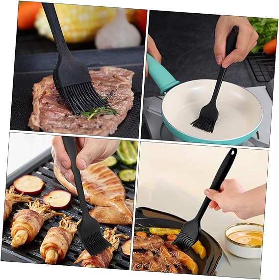 Unomor 2pcs Silicone Oil Brush Bbq Oil Brush Pan Oil Brush Bbq Meat Brush Bbq Basting Brush Baking Oil Brush Cooking Brush for Oil Baking Supplies Kitchen Silicone Brush Black