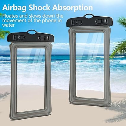 Waterproof Phone Case Small Pouch Beach Dry Bag with Cell Phone Hook Lanyard, Water Proof Phone Protector Gasbag Pouch, Underwater Snorkeling and Swimming Phone Airbag Clear Case (Black)