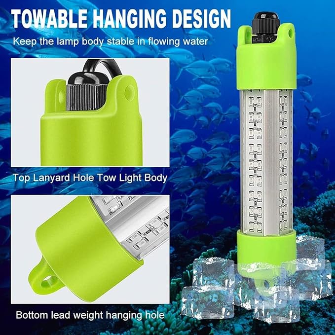 Boyuan Underwater Fishing Light, 18W 45W DC 12V Green IP68 Waterproof 72 LEDs Submersible Night Fishing Lamp 12962304 Lumens, with Battery Clamps and 5M  16.4 FT Cord