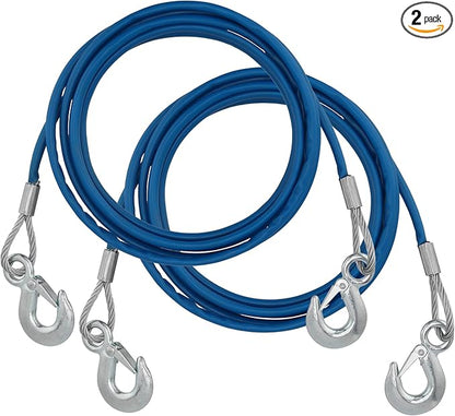 KEILEOHO 2 PCS 38 Inch x 13Ft Heavy Duty Tow Cable, Steel Wire Rope with Hook, Winch Cable with PVC Casing for Towing Truck, Wrecker, Crane, 11023 Lbs Breaking Strength, Blue