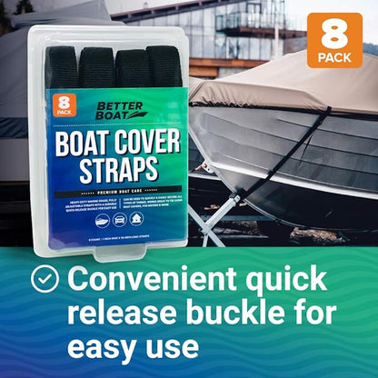 Boat Cover Straps, Adjustable Buckle, 8 Pack, 1" x 96" Nylon Utility Straps with Quick Release Buckles