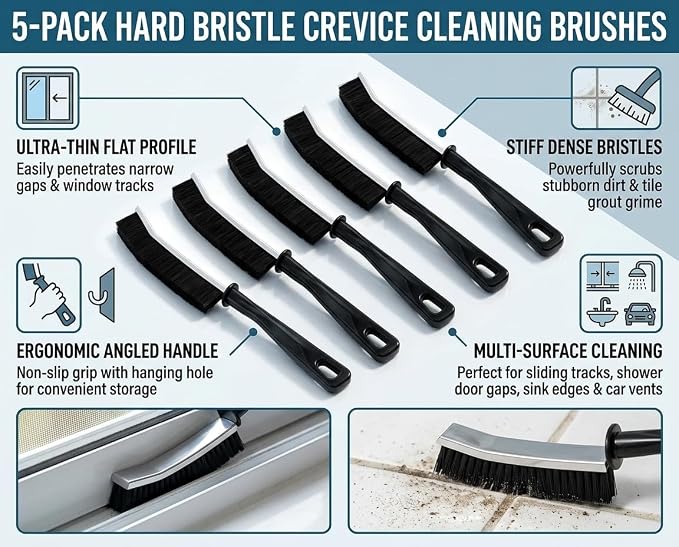 5 Pack Crevice Cleaning Brush, Heavy Duty Thickened Gap Brush, Hard Bristle Slim Cleaning Tool for Window Track, Bathroom Tile, Kitchen Sink