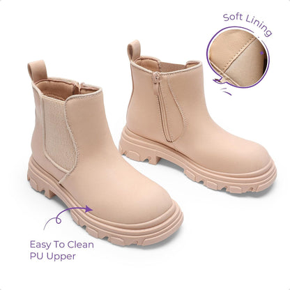 DREAM PAIRS Girls Chelsea Boots Side Zipper Lug Sole Ankle Booties Toddler/Little Kid/Big Kid.