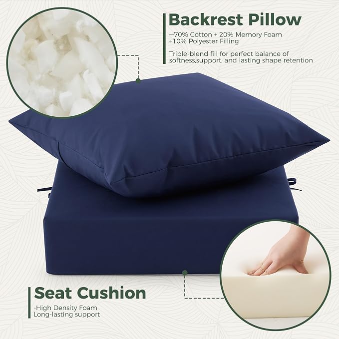 Outdoor Cushions for Patio Furniture, Outdoor Seat Cushion Set 24 x 24 x 5.75 Inch, Waterproof & Fade Resistant Outdoor Chair Cushions, Deep Seat Patio Cushion with Removable Cover, Navy Blue