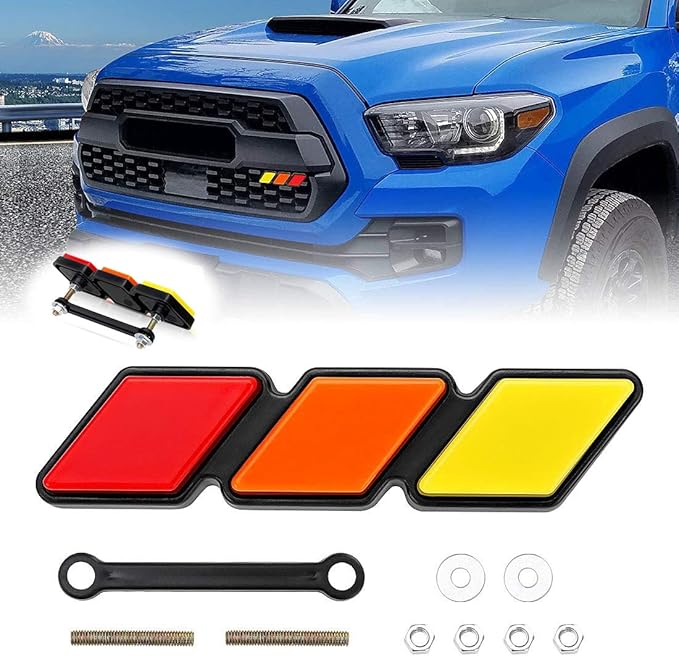 Tri-Color Front Grille Badge Emblem for Tacoma 4 Runner Tundra Sequoia Rav4 Highlander(YellowOrangeRed