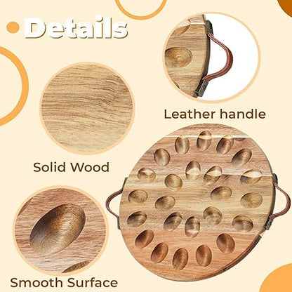 Hiceeden Acacia Wood Deviled Egg Platter with Handles, 24 Holes Round Deviled Egg Tray Container, Reversible Charcuterie Board Egg Plate Serving Tray for Countertop