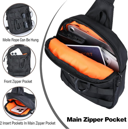 Small Sling Bag for Men Women, Tactical Bag Waterproof Dual Pocket Mini Chest Crossbody Bag Shoulder Bag for Travel Work Sport